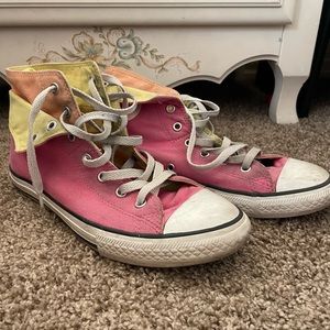 Neon double tongue high top converse